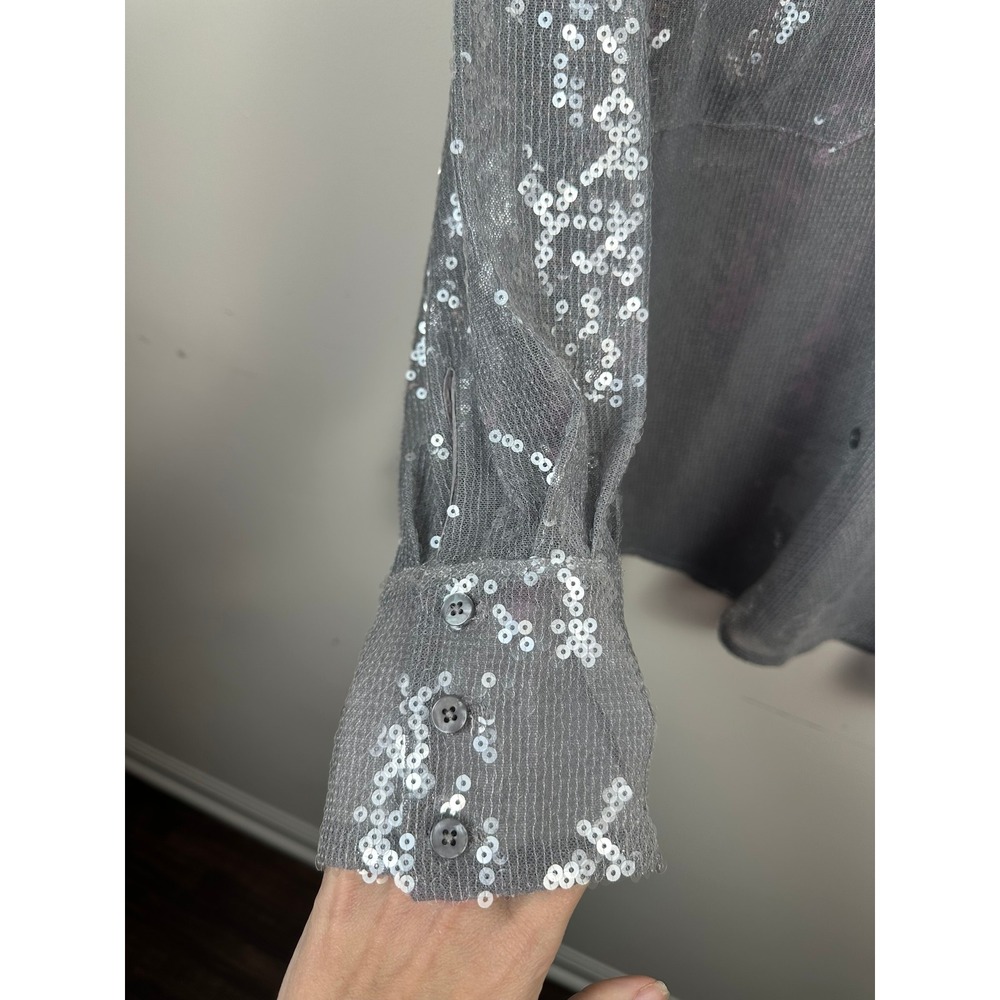 Free People Sequin Button Down Women M Carbon Grey NWT Oversized Glam Shirt - Picture 7 of 8